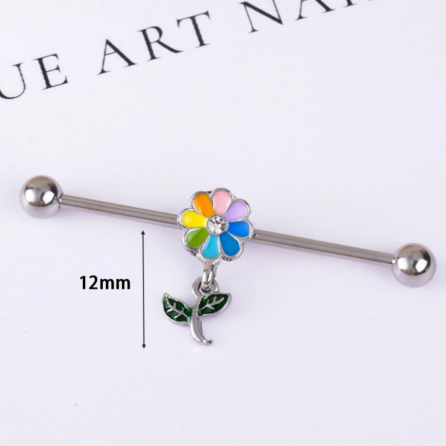 14g Industrial Barbell Surgical Steel Cartilage Earrings CZ Industrial Earring Crystal
