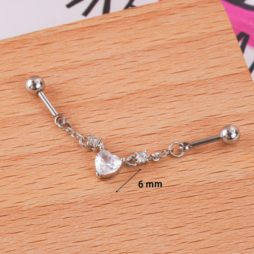 14g Industrial Barbell Surgical Steel Cartilage Earrings CZ Industrial Earring Crystal