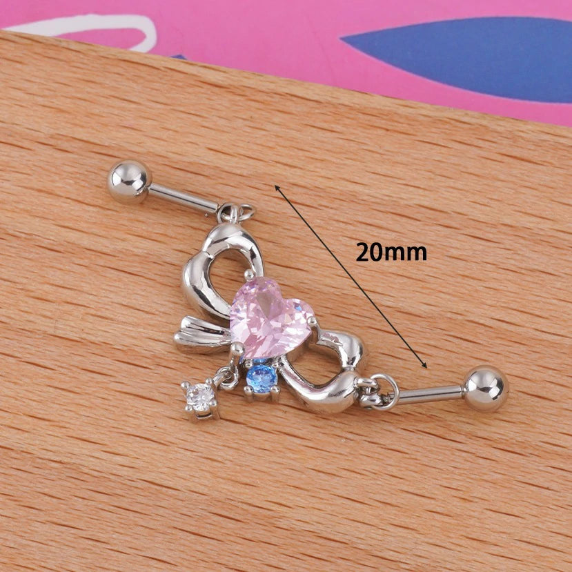 14g Industrial Barbell Surgical Steel Cartilage Earrings CZ Industrial Earring Crystal