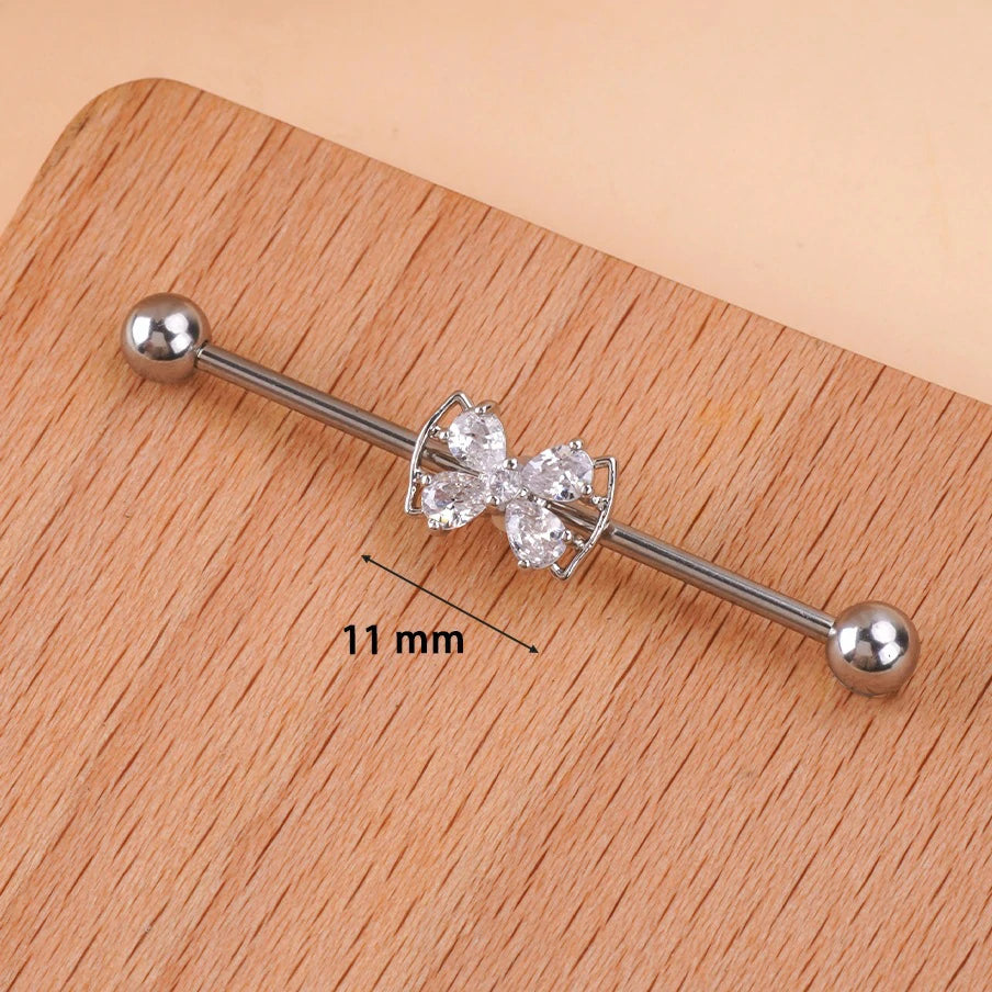 14g Industrial Barbell Surgical Steel Cartilage Earrings CZ Industrial Earring Crystal