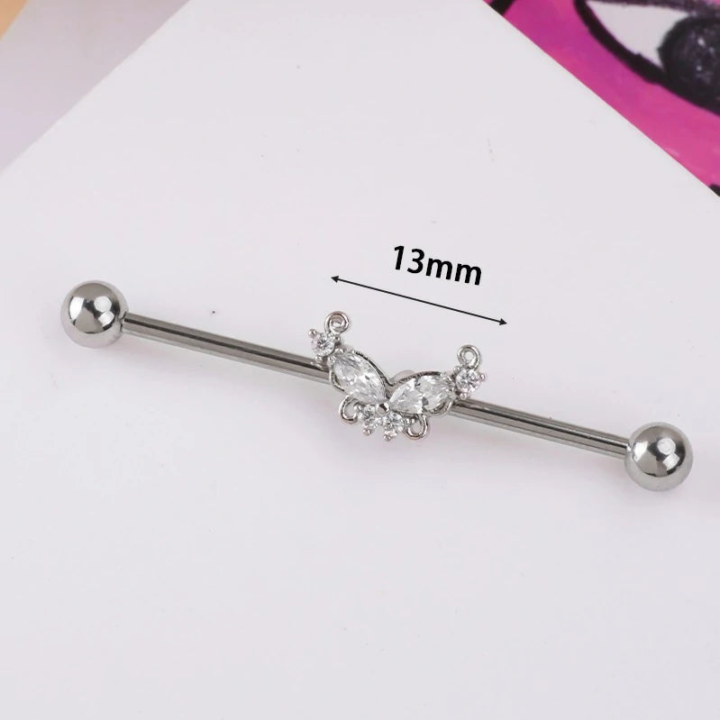 14g Industrial Barbell Surgical Steel Cartilage Earrings CZ Industrial Earring Crystal