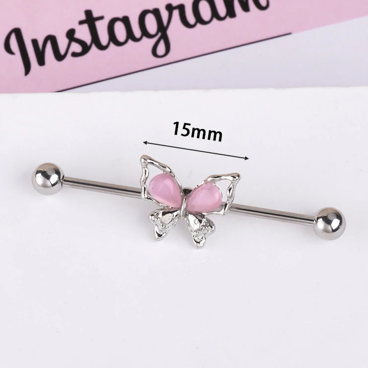14g Industrial Barbell Surgical Steel Cartilage Earrings CZ Industrial Earring Crystal