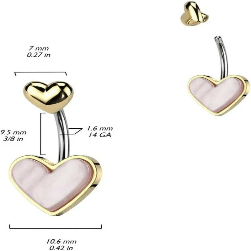 14GA 316L Stainless Steel Mother of Pearl Heart Belly Button Ring