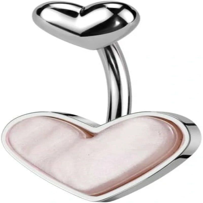 14GA 316L Stainless Steel Mother of Pearl Heart Belly Button Ring