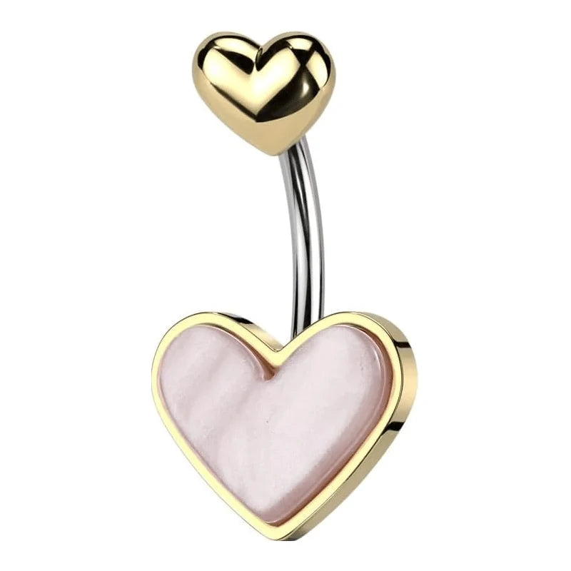 14GA 316L Stainless Steel Mother of Pearl Heart Belly Button Ring
