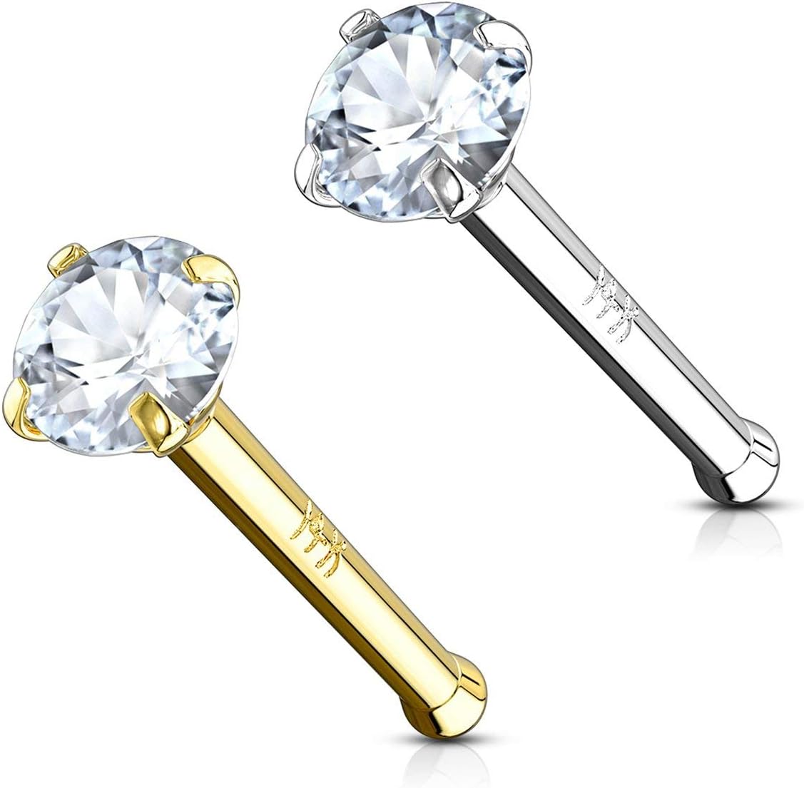 14k Gold Nose Ring 2mm CZ Simulated Diamond Non - Irritating Skin Safe Real Gold - QIAO CrystalQIAO CrystalQIAO Crystal