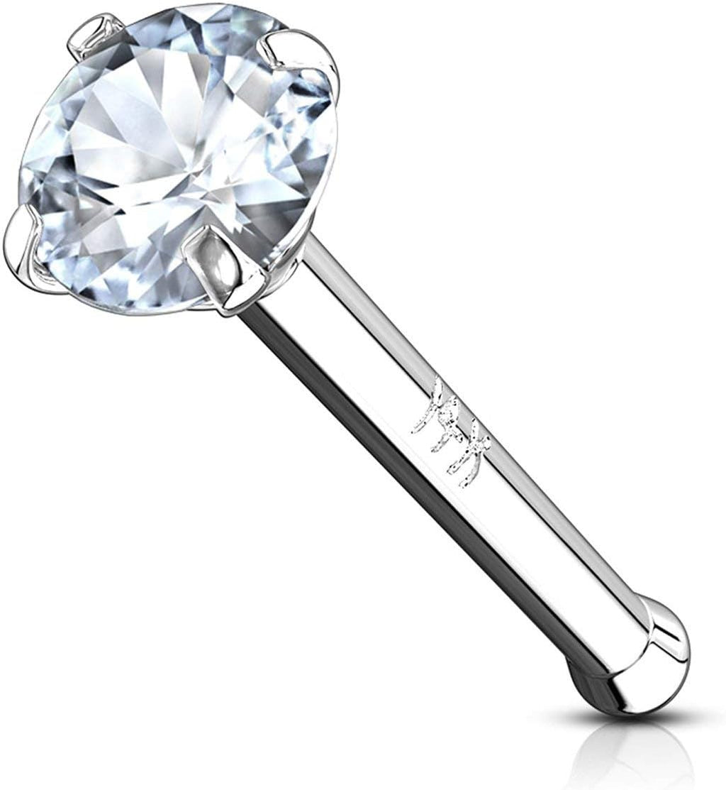 14k Gold Nose Ring 2mm CZ Simulated Diamond Non - Irritating Skin Safe Real Gold - QIAO CrystalQIAO CrystalQIAO Crystal