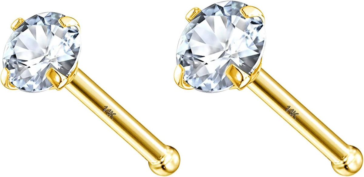 14k Solid Gold Heart Star Nose Stud 20g Bone Nose Stud Hypoallergenic - QIAO CrystalQIAO CrystalQIAO Crystal