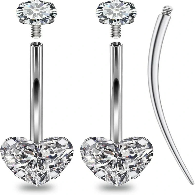 14mm 16mm Long Belly Button Ring 14G Hypoallergenic Surgical Steel Cubic Zirconia Long Bar navel Piercing Jewelry