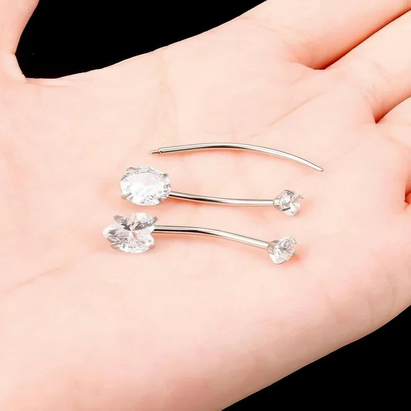 14mm 16mm Long Belly Button Ring 14G Hypoallergenic Surgical Steel Cubic Zirconia Long Bar navel Piercing Jewelry