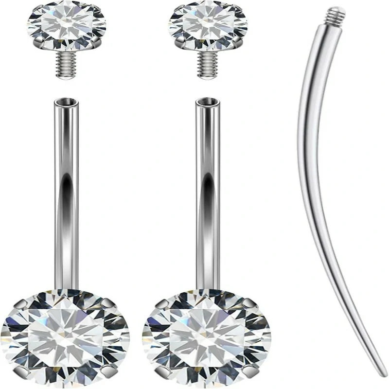 14mm 16mm Long Belly Button Ring 14G Hypoallergenic Surgical Steel Cubic Zirconia Long Bar navel Piercing Jewelry