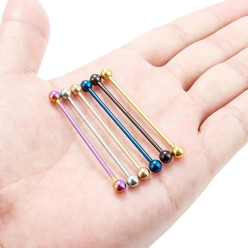 Long Industrial Barbell 45mm (1.77") 16G 14G Surgical Steel Industrial Earrings