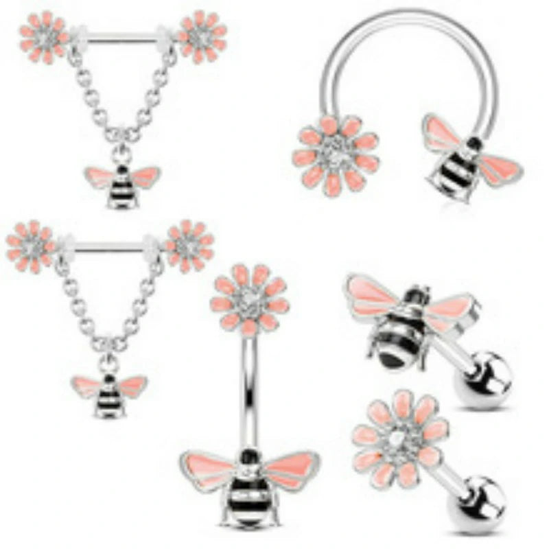 16G 316L Surgical Steel Cartilage Earring Hoop Nose Ring Cute Bee Captive Bead Rings Tragus Daith Rook Helix Piercing Jewelry