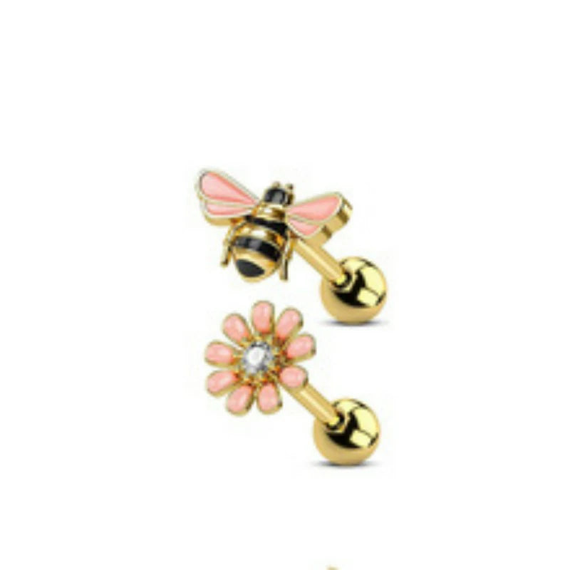 16G 316L Surgical Steel Cartilage Earring Hoop Nose Ring Cute Bee Captive Bead Rings Tragus Daith Rook Helix Piercing Jewelry