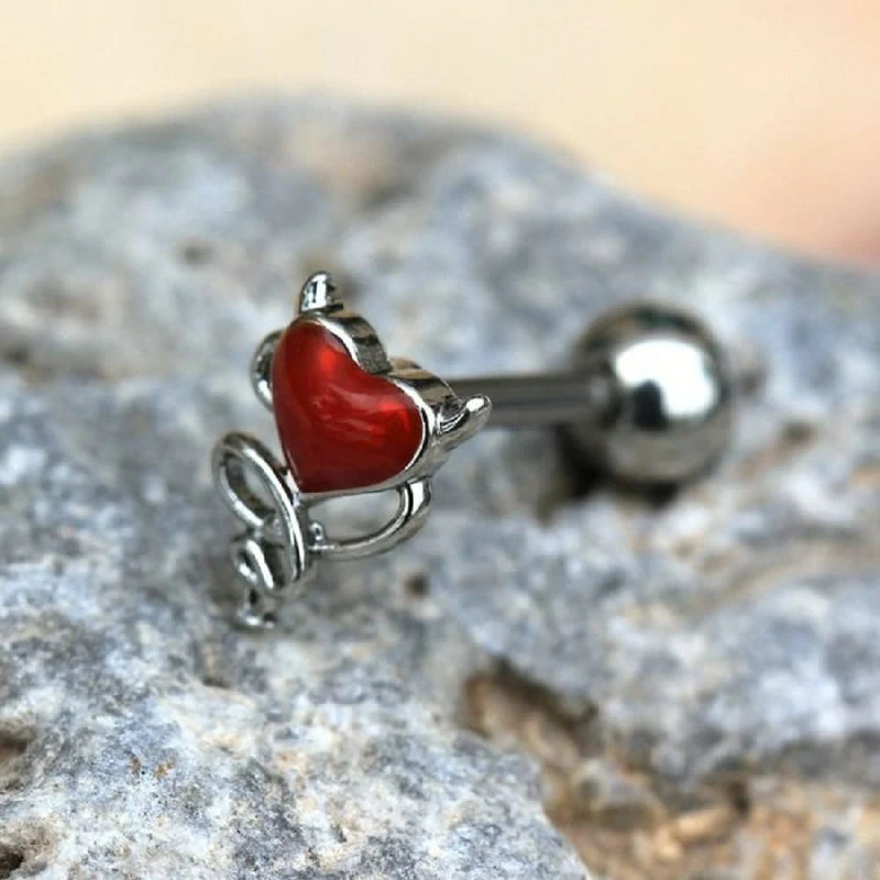 16GA Devil with a Heart 316L Surgical Stainless Steel Ear Cartilage Tragus Barbell Stud