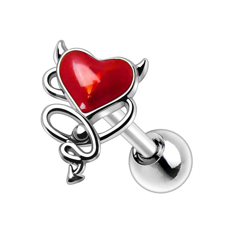 16GA Devil with a Heart 316L Surgical Stainless Steel Ear Cartilage Tragus Barbell Stud