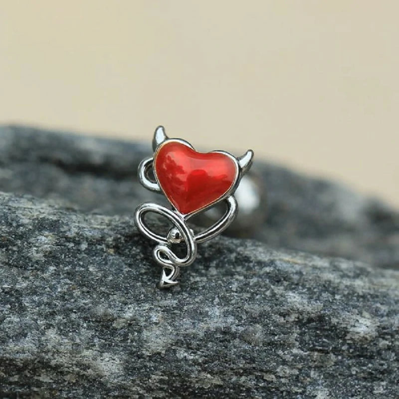 16GA Devil with a Heart 316L Surgical Stainless Steel Ear Cartilage Tragus Barbell Stud