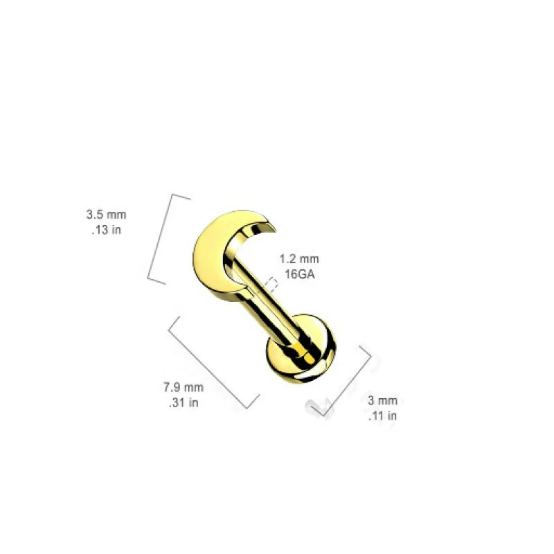 16GA Implant Grade Flat Crescent Moon Top Internally Threaded Solid Lip