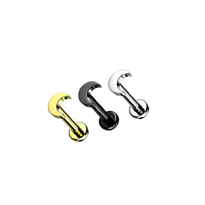 16GA Implant Grade Flat Crescent Moon Top Internally Threaded Solid Lip