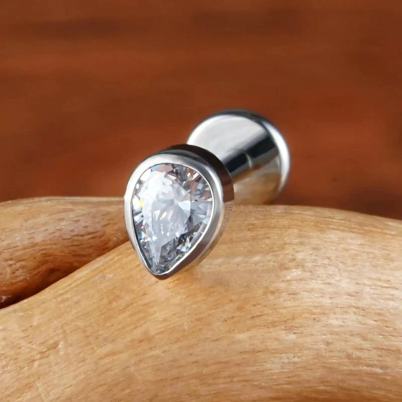 16G ASTM F136 Titanium Teardrop Cubic Zirconia Piercing Jewelry for Conch