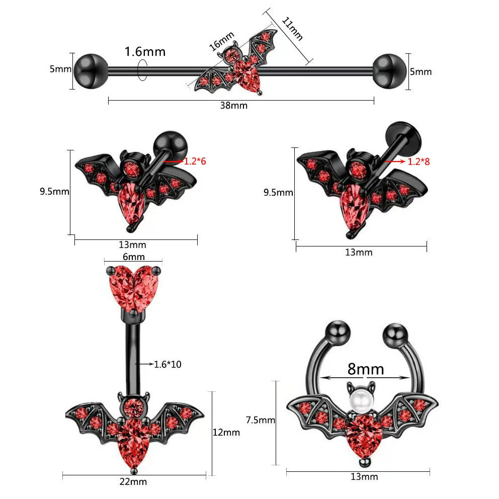 16G Bat Industrial Barbell Earrings for Women Men Stainless Steel Cartilage