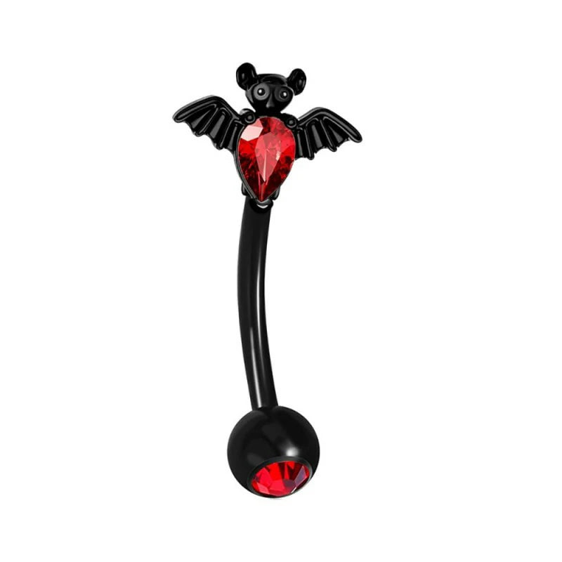 16G Black Bat Eyebrow Ring Stainless Steel Red CZ Bats Eyebrow