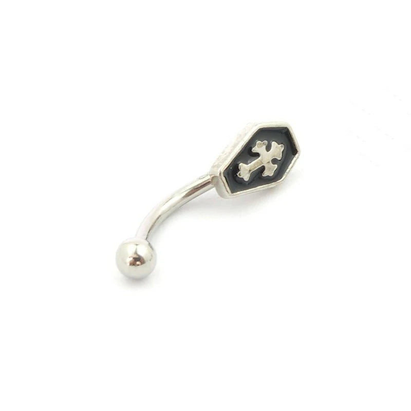 16G Black Coffin Cross Eyebrow 316L Stainless Steel Eyebrow Curved Barbell Rook Cartilage Earrings