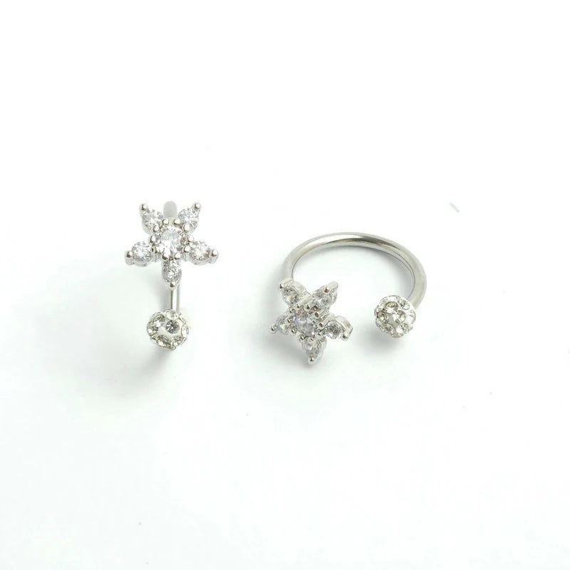 16G CZ Flower Lip Rings for Women Surgical Stainless Steel Snake Bite Jewelry Cartilage