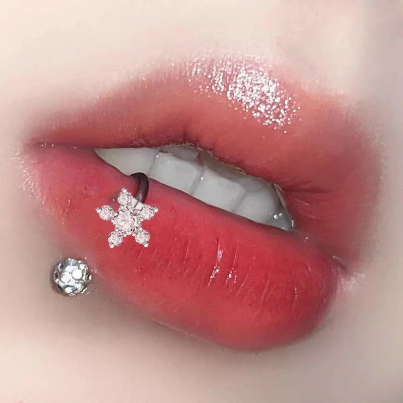 16G CZ Flower Lip Rings for Women Surgical Stainless Steel Snake Bite Jewelry Cartilage