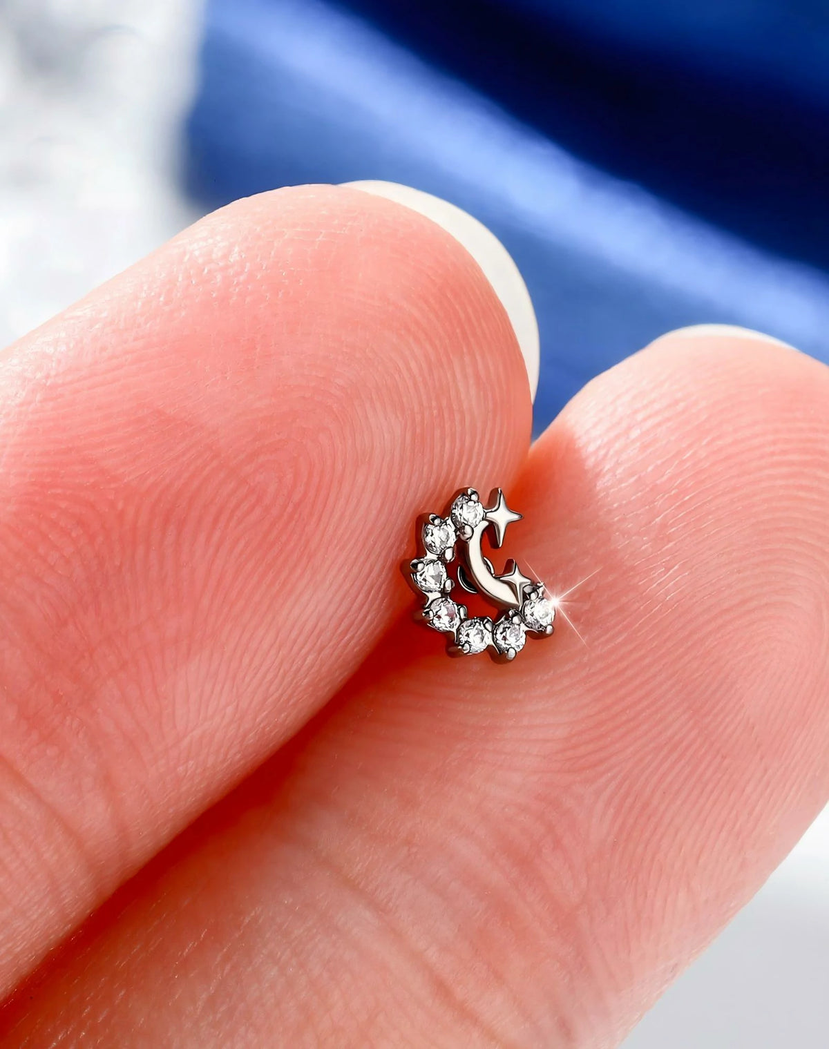 16G Moon Helix Earrings Internally Thread Conch Helix Stud Flat Back Cartilage Earring Studs