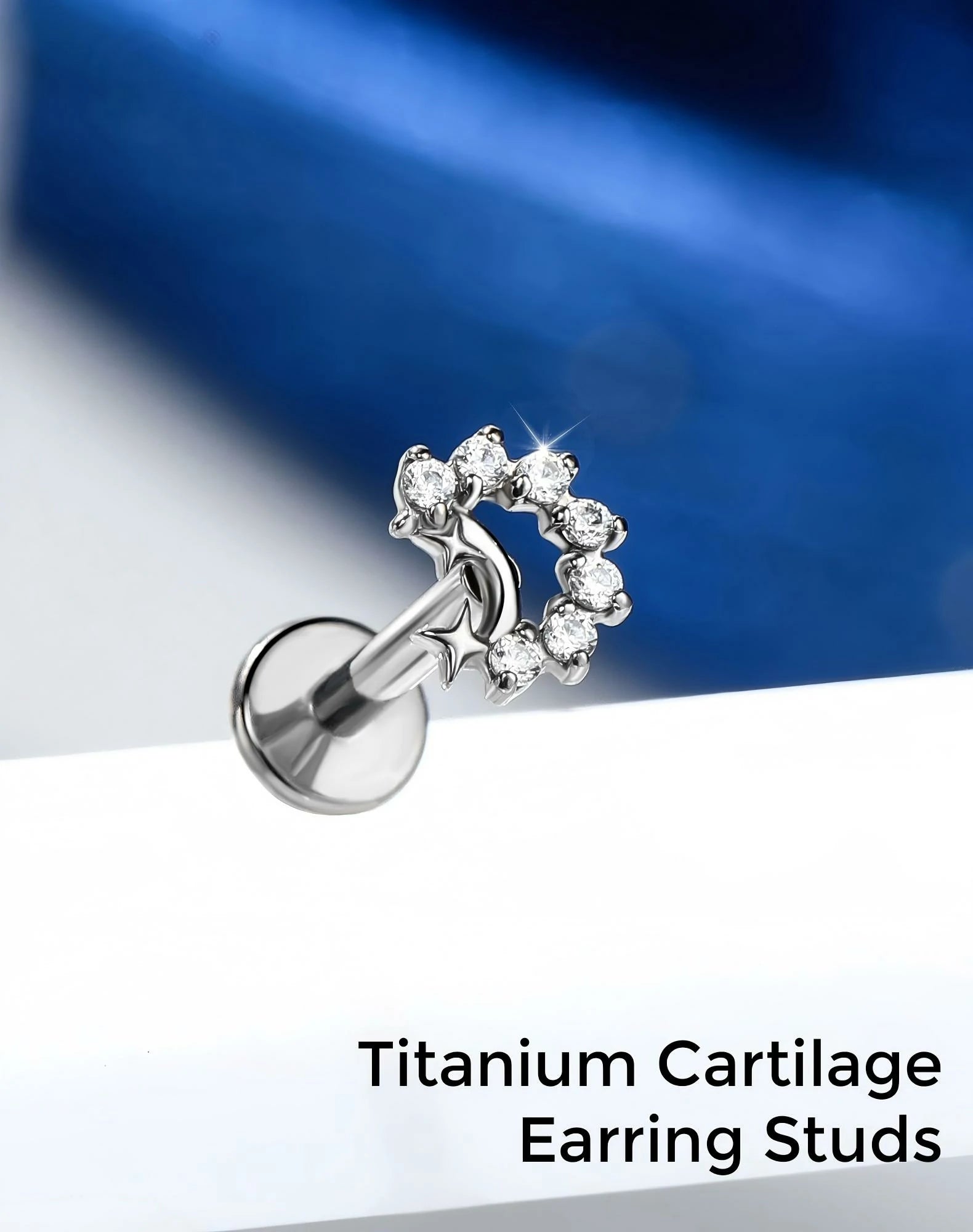 16G Moon Helix Earrings Internally Thread Conch Helix Stud Flat Back Cartilage Earring Studs