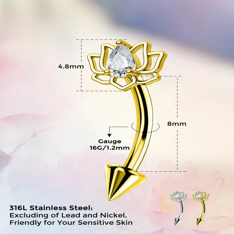 16G Rook Lotus Eyebrow Earrings 316L Surgical Steel  Helix Cartilage Piercing