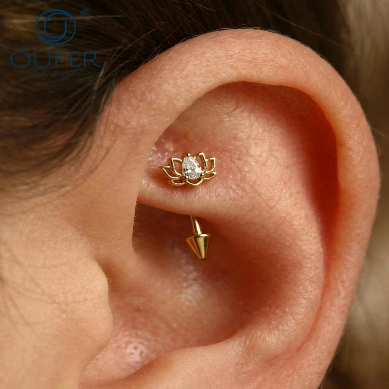 16G Rook Lotus Eyebrow Earrings 316L Surgical Steel  Helix Cartilage Piercing
