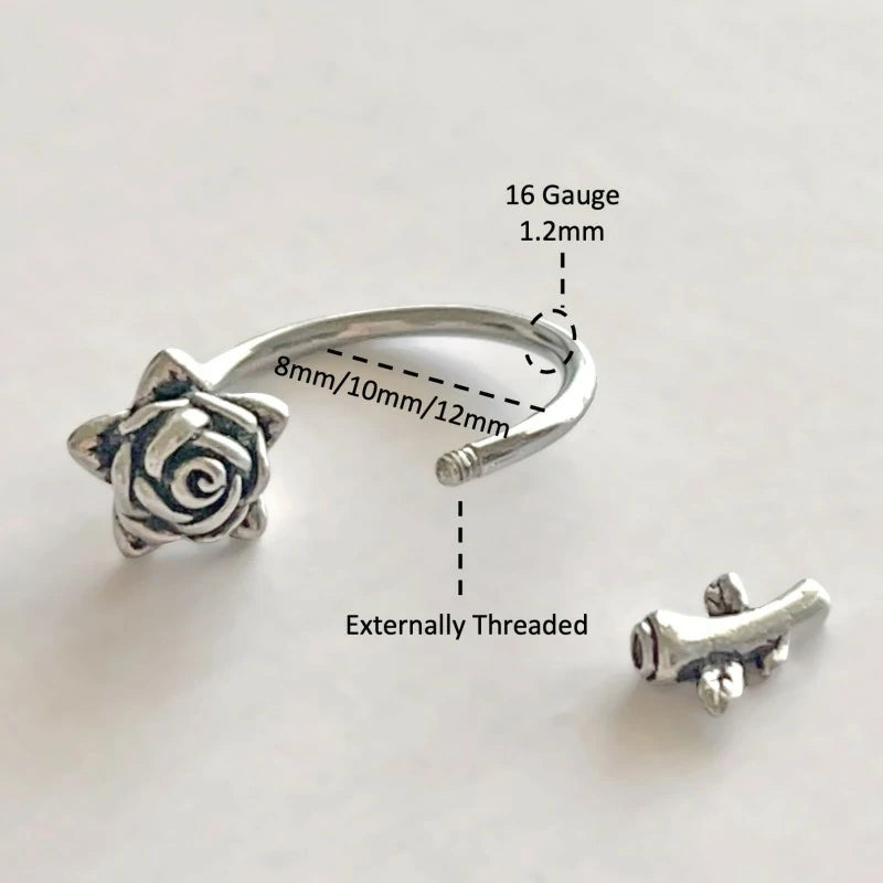 16G Rose Flower Lip Rings Surgical Steel Snake Bite Jewelry Horseshoe Labret Jewelry