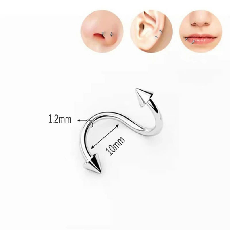 16G Spiral Lip Rings Punk Spike Lower Labret Studs Cartilage Tragus Helix Spike