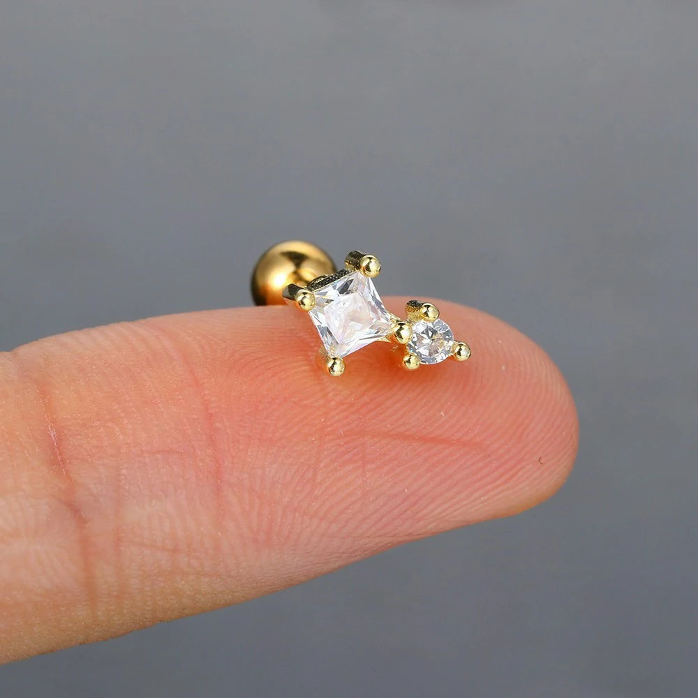 16G Stainless Steel CZ Labret Monroe Lip Rings Conch Helix Tragus Cartilage Flat Back Earrings Studs