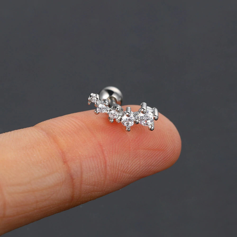 16G Stainless Steel CZ Labret Monroe Lip Rings Conch Helix Tragus Cartilage Flat Back Earrings Studs