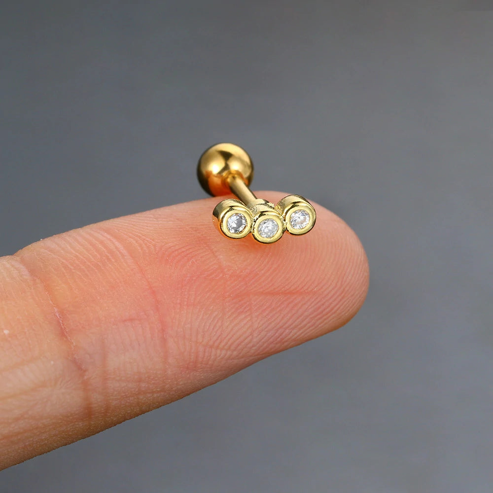 16G Stainless Steel CZ Labret Monroe Lip Rings Conch Helix Tragus Cartilage Flat Back Earrings Studs