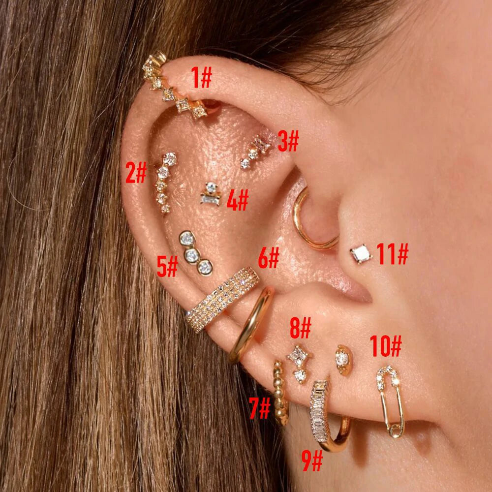 16G Stainless Steel CZ Labret Monroe Lip Rings Conch Helix Tragus Cartilage Flat Back Earrings Studs