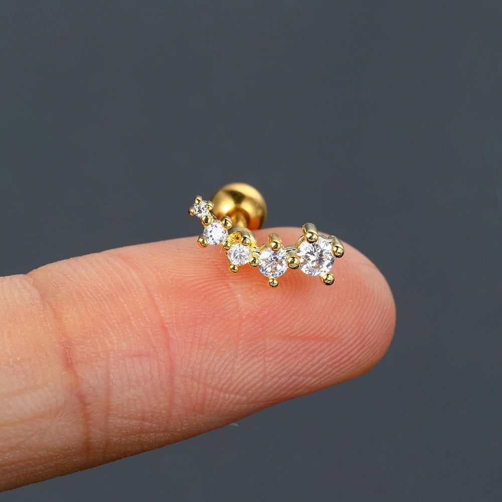 16G Stainless Steel CZ Labret Monroe Lip Rings Conch Helix Tragus Cartilage Flat Back Earrings Studs