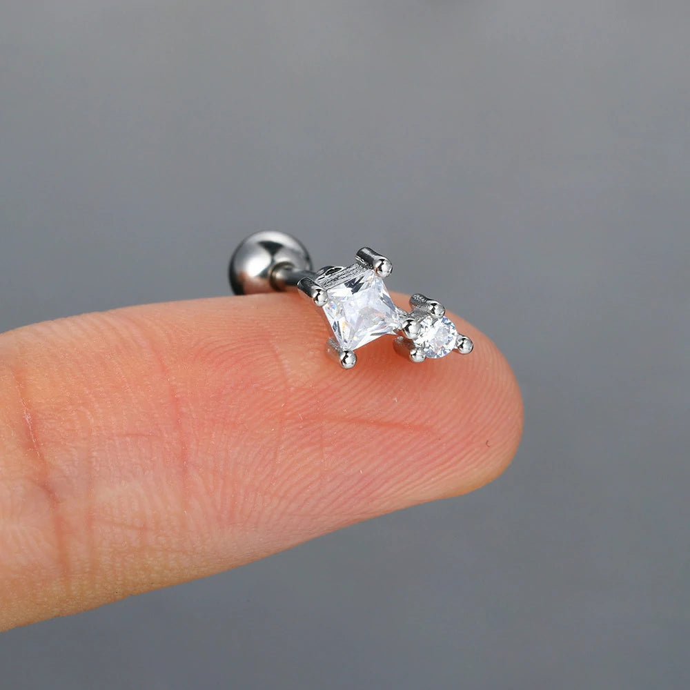 16G Stainless Steel CZ Labret Monroe Lip Rings Conch Helix Tragus Cartilage Flat Back Earrings Studs