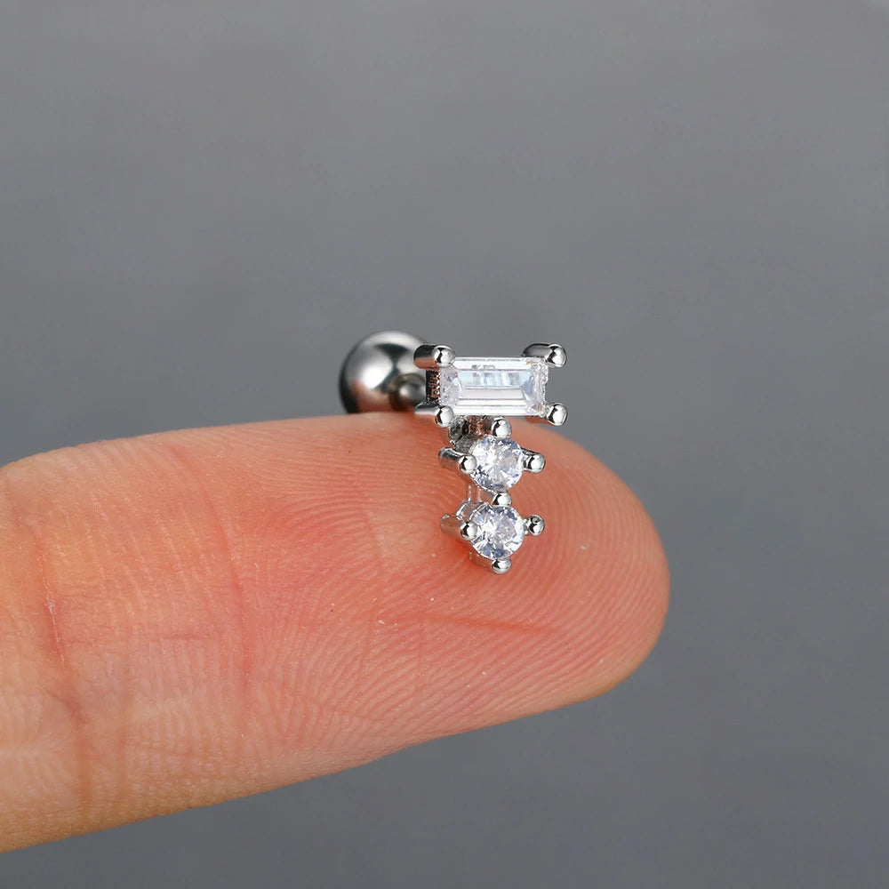 16G Stainless Steel CZ Labret Monroe Lip Rings Conch Helix Tragus Cartilage Flat Back Earrings Studs