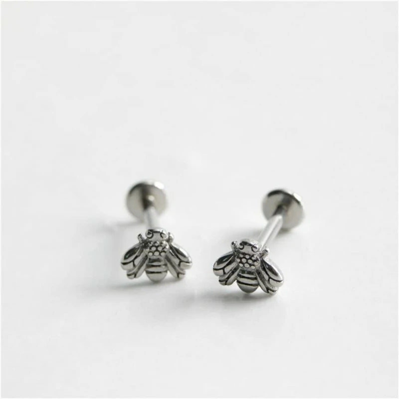16G Top Honeybee Cartilage Stud Earrings Tiny Bee Flat Back Screw Lip Tongue