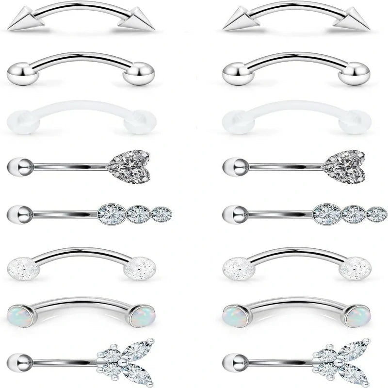 16g 8mm Silver/Black/Rainbow Eyebrow Rings Curved Barbell Vertical Labret Lip Surgical Steel Small Belly Button Snake Eyes Tongue