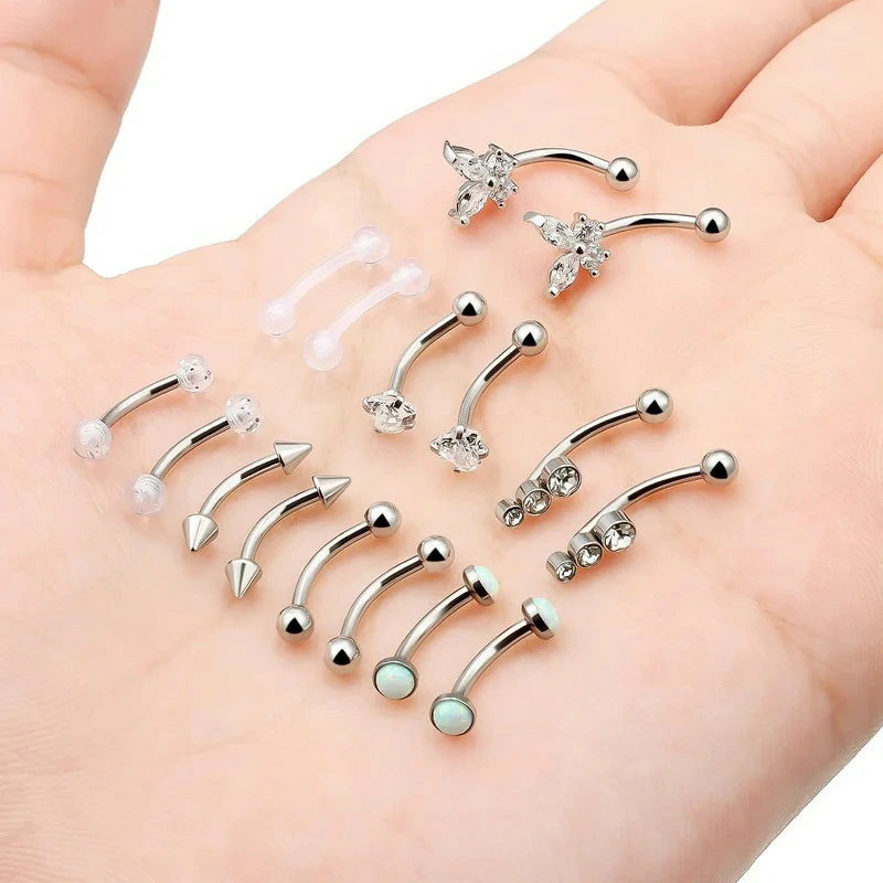 16g 8mm Silver/Black/Rainbow Eyebrow Rings Curved Barbell Vertical Labret Lip Surgical Steel Small Belly Button Snake Eyes Tongue