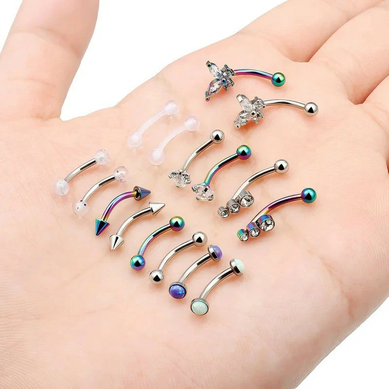 16g 8mm Silver/Black/Rainbow Eyebrow Rings Curved Barbell Vertical Labret Lip Surgical Steel Small Belly Button Snake Eyes Tongue