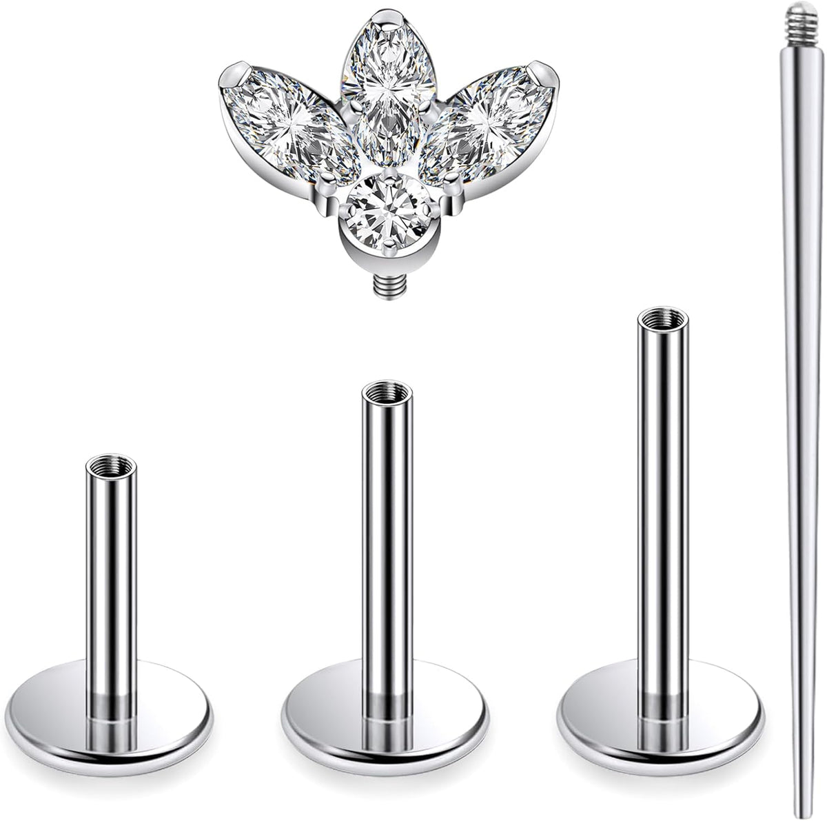 16G Astm F136 Titanium Internal Thread Flat Back Earrings Nose Studs Tragus Forward Helix Conch Cartilage Lobe Earrings - QIAO CrystalQIAO CrystalQIAO Crystal
