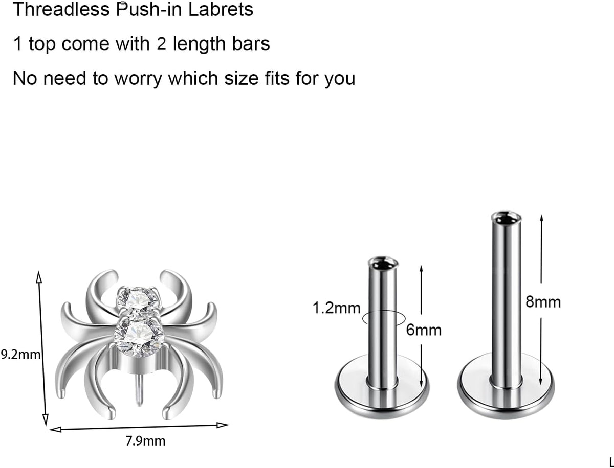 16g F136 Implant Grade Titanium Labrets Press Fit Threadless Push In Dainty Cartilage Helix - QIAO CrystalQIAO CrystalQIAO Crystal