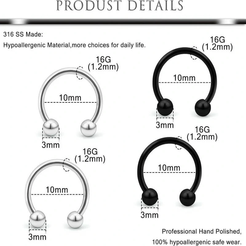 16g Lip Rings Stainless Steel Snake Bite Piercing Jewelry Labret Jewelry