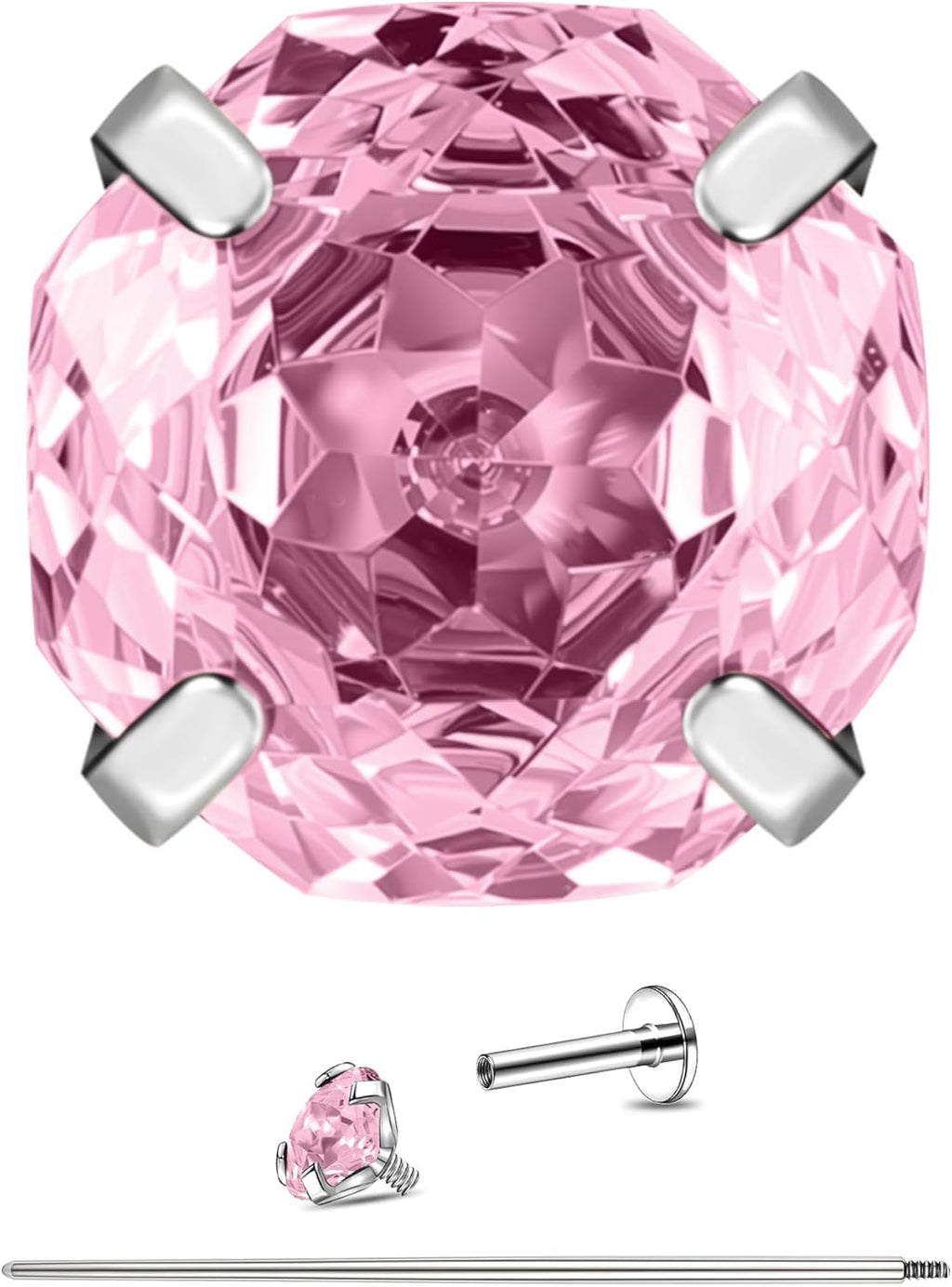 16G Rose Cut CZ Stud Earring Titanium Cartilage Earrings Flat Back Internal - QIAO CrystalQIAO CrystalQIAO Crystal